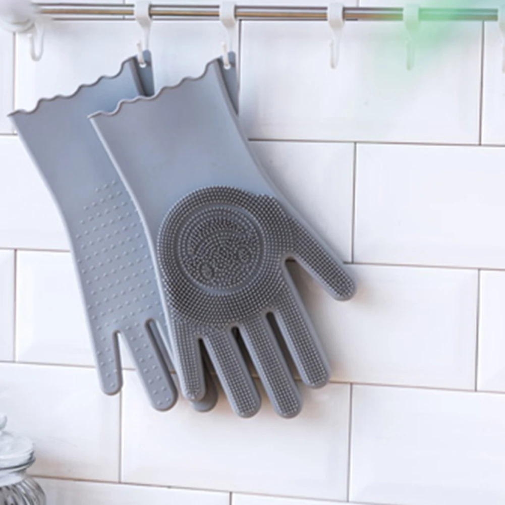 1Pair Magic Scrubbing Cleaning Gloves Household Bathroom Multifunctional With Brush Silicone Kitchen Dishwashing