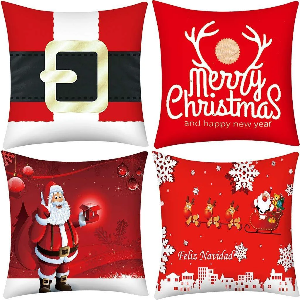 4PC Merry Christmas Short Plush Pillowcase Sofa Pad Set 18x18 In Short plush pillowcase 45x45cm quality new F927