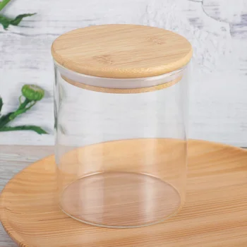 

Sealed Glass Jar with Bamboo Wooden Lid Grain Canister Food Storage Container for Loose Tea Coffee Bean (550ml)