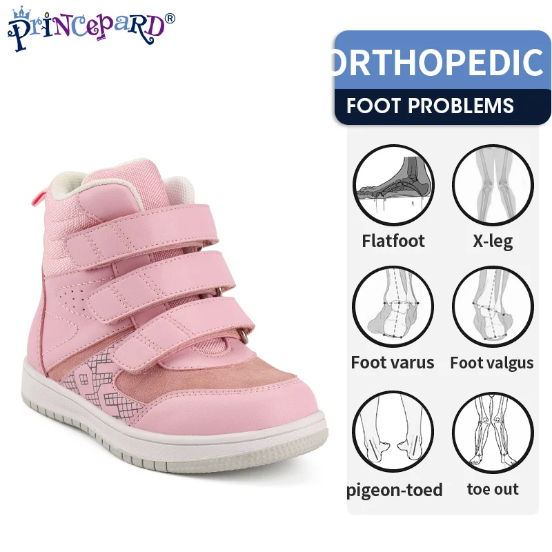 Princepard Enkellaars Voor Meisjes Jongens Orthopedische Kinderen Sneakers  Met Arch Ondersteuning Inlegzolen Roze Grijs Lederen Kids Schoenen|Laarzen|  - AliExpress