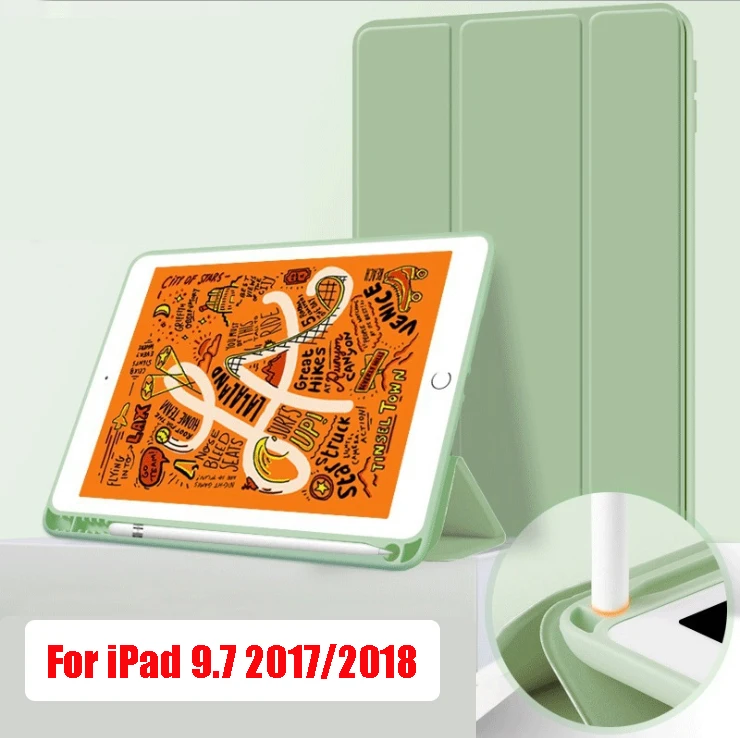 Для iPad 9 7 дюймов 2017 2018 чехол с держателем-карандашом из искусственной кожи Мягкий