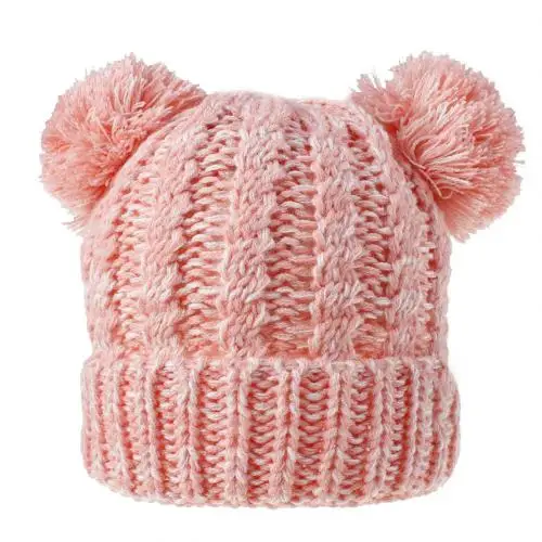 Pink White Зимняя и осенняя милая детская шапочка для мальчиков и девочек, пушистая теплая вязаная шляпа с помпонами, шерстяная шапка - Цвет: Pink White