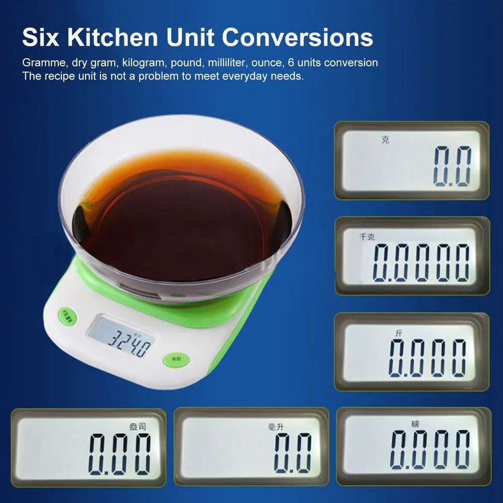Household Kitchen Scale With Tray Bowl Measuring Scale Electronic Weighing Scale Precision Digital Gram Measuring Scale 5kg/1g