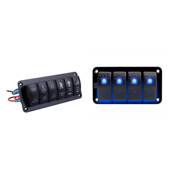 

Car Marine Boat 6-Gang Waterproof Circuit LED Rocker Switch Panel & 12V-24V 4 gang blue 2 LED Light Rocker Switch Panel