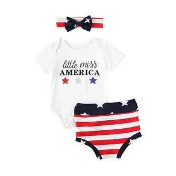 

Pudcoco US Stock 0-18M Newborn Infant Baby Girls Clothes Sets Letter Print Short Sleeve Romper Tops+Striped Shorts Headband 3Pcs