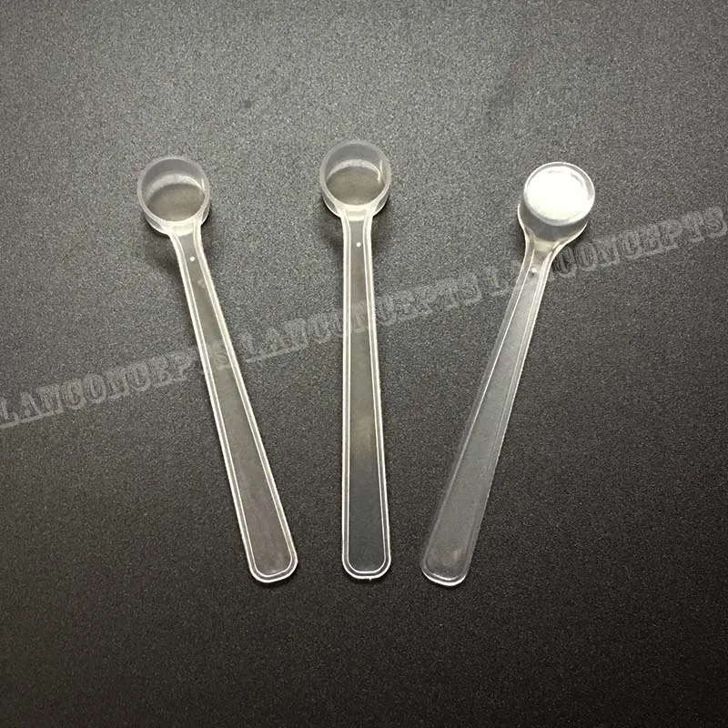 Description Picture 4 of item100pcs/lot 0.5g Plastic Scoop 0.5 gram PP Measuring Spoon 1ML Measure Tool - 70X16X10.5mm white Free shipping