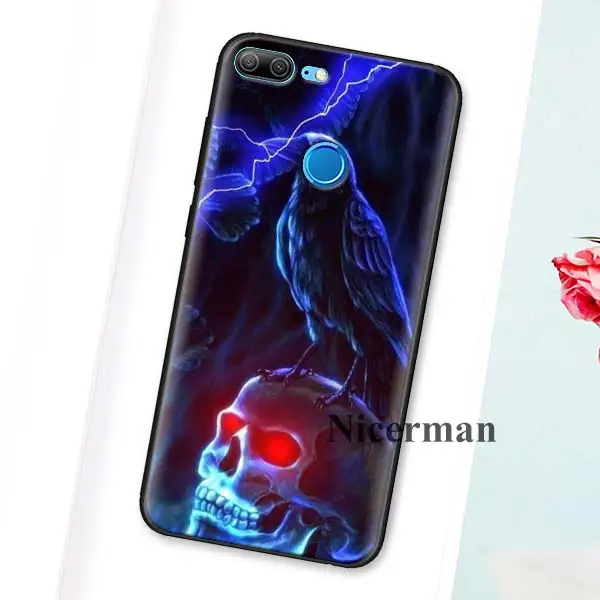 B04 Чехол для huawei Honor 8X 8C 8A 8S 9 10 9X 20i V20 Lite рro Y7 Y6 Y5 Y9 играть наслаждаться 9E 9S известное изображение черепа со Ворон на лунного света - Цвет: B04
