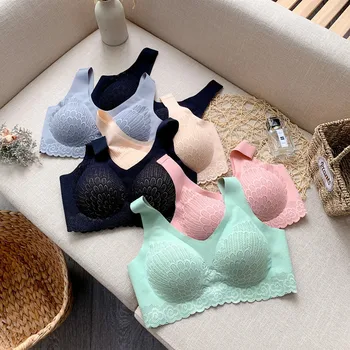 

Thailand Latex Underwear Lace Seamless Underwear Vest Type Sleep Gathered Sexy Mind Sports Bra Women