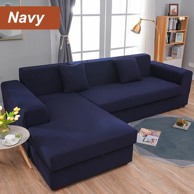 L-Shaped Sofa Cover Corner Sofa Slipcovers Elastic Chaise Cover 1/2/3/4 Seater Stretch Sectional Couch Armchair Cover Protector Navy