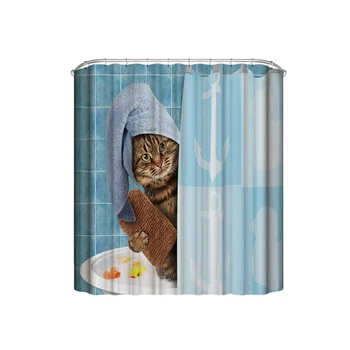 

Showering Cat Printing Curtain Polyester Shower Curtain Waterproof Cloth Shower Bathing Curtain Home Shower Room Decoration (150