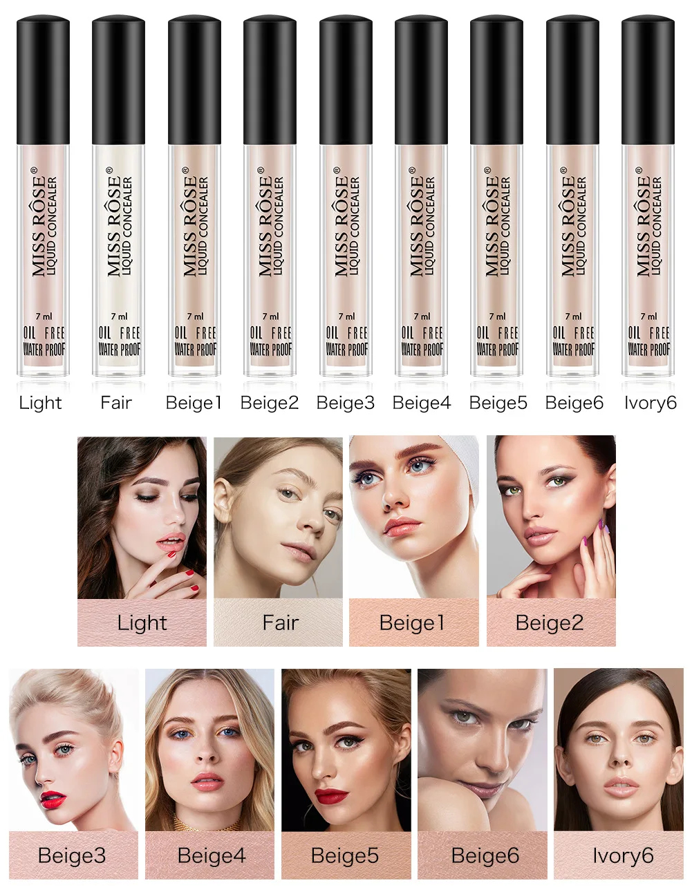 Miss Rose Oil-Free Waterproof Liquid Concealer 