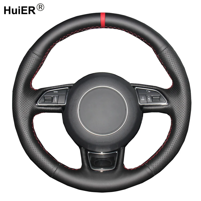 HuiER Hand Sewing Car Steering Wheel Cover For Audi A1 8X A3 8V Sportback A4 B8 Saloon Avant A5 8T A6 C7 A7 G8 A8 D4 S1 8X S3 S4