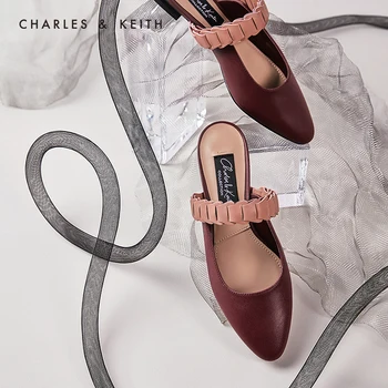

CHARLES＆KEITH New Arrival for Autumn 2020SL1-71720047Women Sandles Thick strap low heel pointed toe Sandles "Mules"slippers