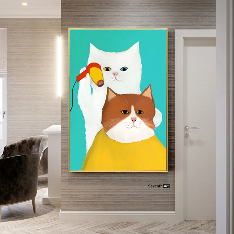 

Funny Cartoon Animal Cat Barber Canvas Painting Kids Room Decor Wall Art Picture Nursery BabyRoom Decorations BarberShop Posters