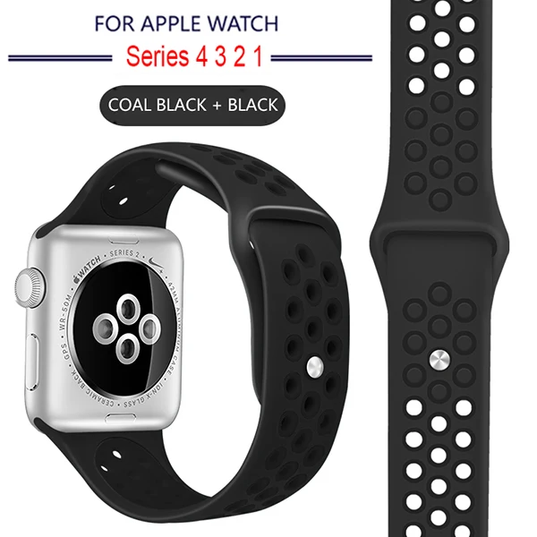 Дышащий силиконовый спортивный ремешок для Apple Watch 5, 4, 3, 2, 1, 42 мм, 38 мм, резиновый ремешок для Nike+ Iwatch 5, 4, 3, 40 мм, 44 мм - Цвет ремешка: 9 coal black