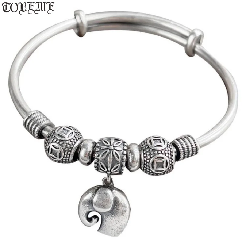 

100% 999 Silver Women Bangle Pure Silver Lucky Elephant Cuff Bracelet Real Silver Good Luck Symbol Lady Bangle