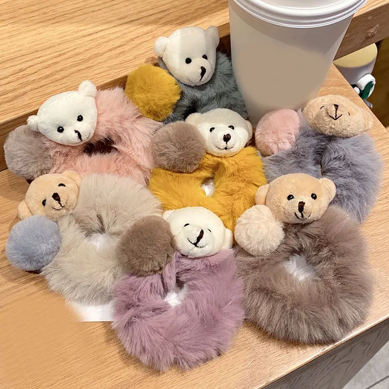 Korea Cute Plush Bear Hair Rope Winter Soft Pompom Elastic  display picture 1
