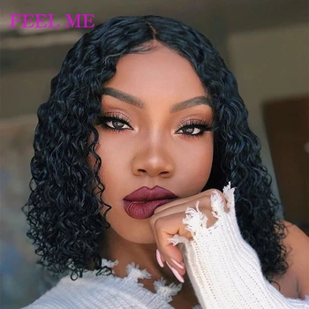 

FEEL ME Water Wave Short Bob Wigs 13x4 13x6 Lace Front Human Hair Wigs Natural Color Brazilian Remy Hair Wigs For Black Women