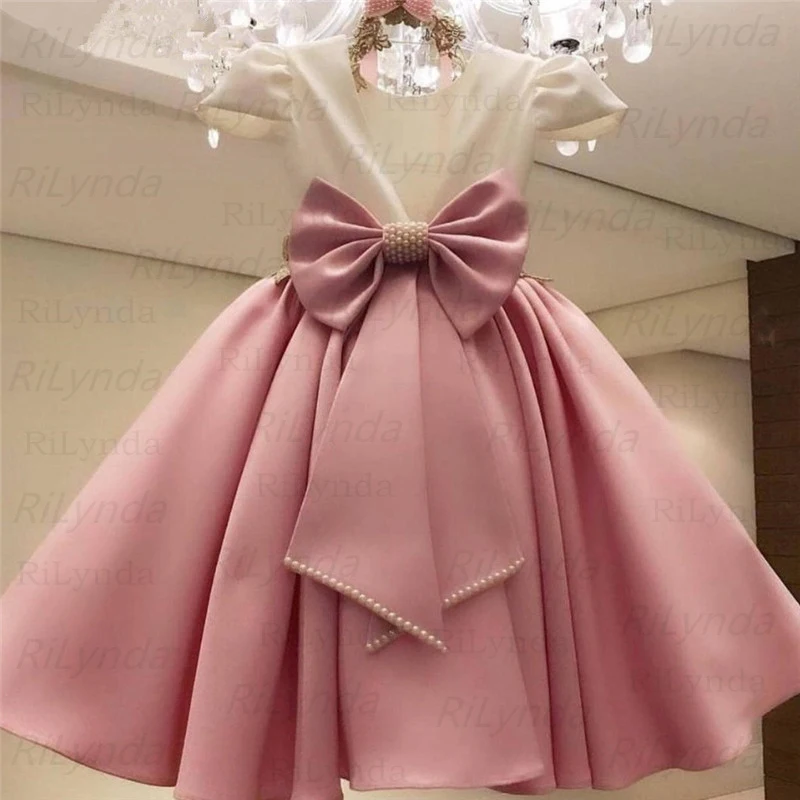 

2-14Years Pearls Flower Girl Dresses Summer Dress Sleeveless Princess Wind Dress Kids Clothing Bow Lovely Clothes