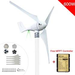 12V 24V 600W 3 or 5 Wind Blades Wind Turbine Generator Low speed Working Windmill LED Charging Light With Free MPPT Controller