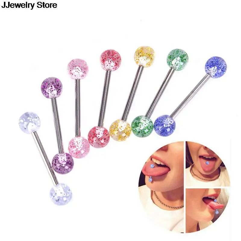 Surgical Steel Glitter Tongue Piercing Ball Barbell Bar Ring Body Studs Jewelry Women Men 8PCS/Set | Украшения и аксессуары