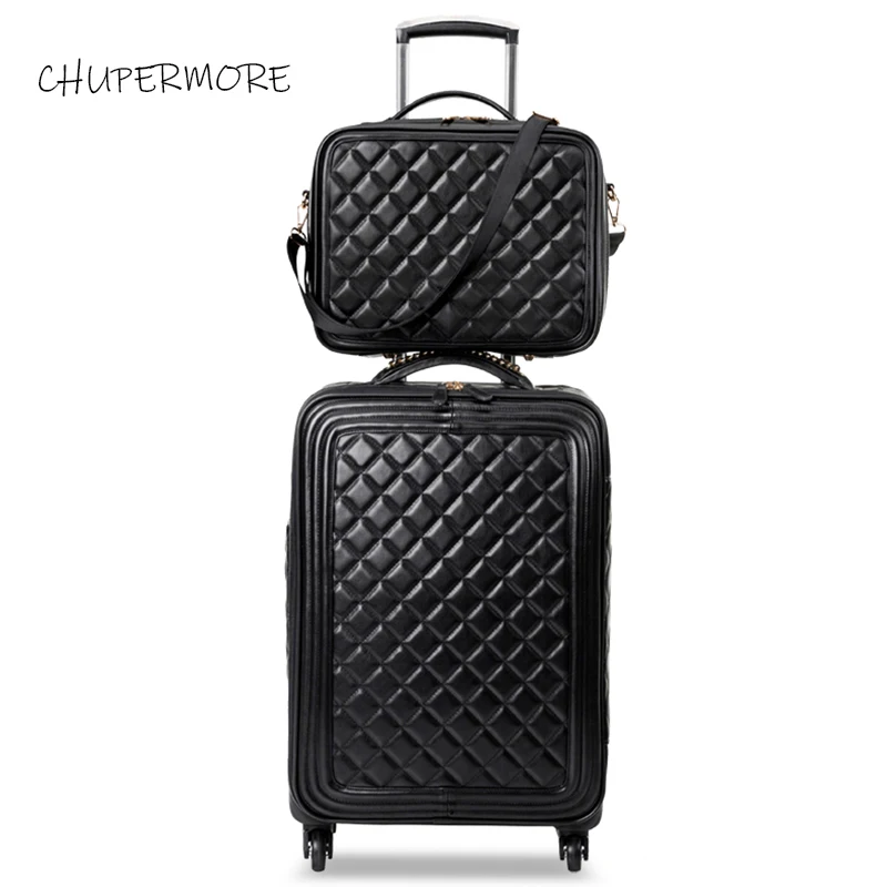 Chupermore high quality PU Leather Rolling Luggage sets Spinner Women Brand password Suitcase Wheels 20 inch Cabin Trolley