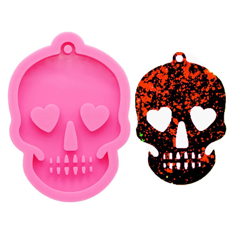 

Ghost Head Skull Shape Silicone Mold For Key Chain Pendant DIY Shiny Water Glass Perforated Epoxy Resin Mould Polymer With Hole