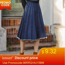 INMAN, новая юбка, плиссированная джинсовая юбка, трапециевидная, длиной до колена, повседневный стиль, драпированная юбка