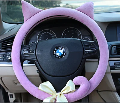 Фиолетовый Чехол на руль hello kitty Автомобильные аксессуары короткий плюшевый теплый зимний чехол на руль для женщин ручка - Название цвета: Фиолетовый
