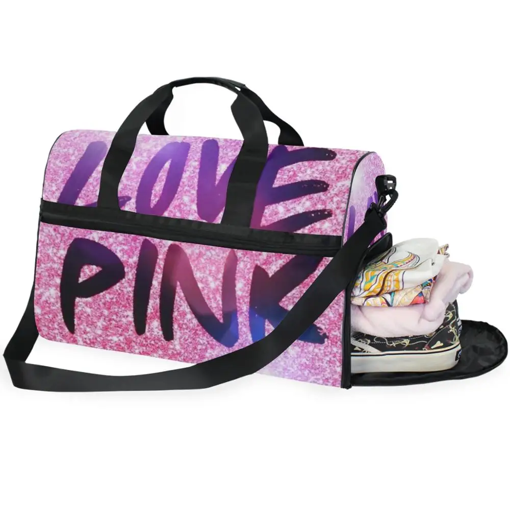 

ALAZA Sports Gym Bag love pink printing Women Shoe Compartment Waterproof Sport Bag For Fitness Training Yoga Bolsa Sac De Sport