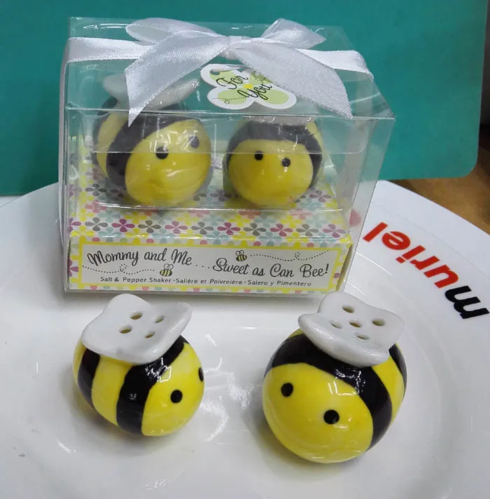100 шт.(50 компл./лот Mean To Bee керамические Солонка и перец шейкеры свадебные и Детские сувениры для душа Детские сувениры