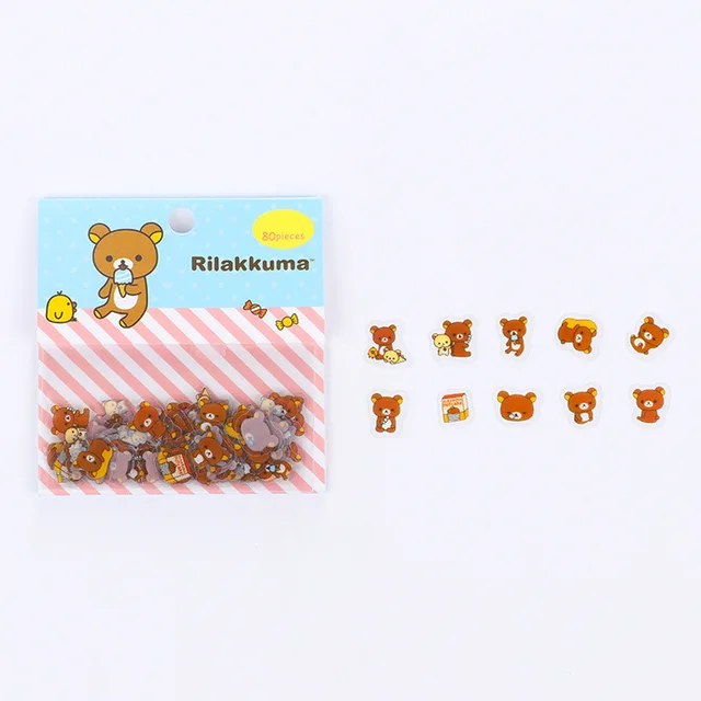 80 pcs/bag Japanese Stationery Stickers Cute Cat Sticky Paper Kawaii PVC Diary Bear sticker For Decoration Diary Scrapbooking 5