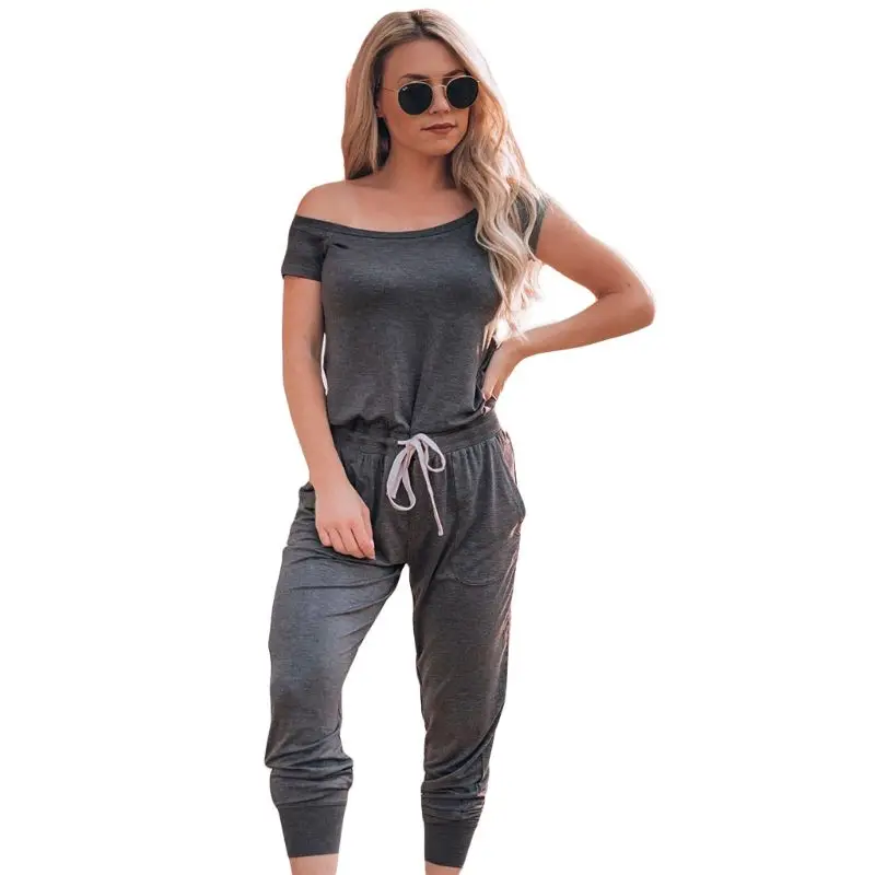 New Arrival Women Casual Sexy Off Shoulder Short Sleeve Jumpsuit Summer Slim Elegant Long Rompers new