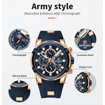 REWARD-reloj deportivo de cuarzo para hombre, cronógrafo de pulsera, resistente al agua, color azul, estilo militar, novedad de 2022 4