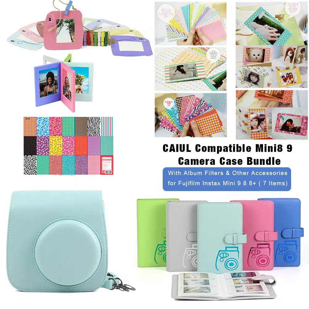 CAIUL совместимый Mini8 9 чехол для камеры комплект с альбомами фильтры и другие аксессуары для Fujifilm Instax Mini 9 8+(7 предметов