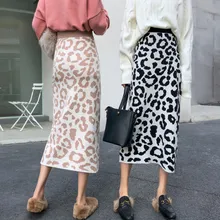 Съемка видео хан издание 4282 осень зима вязание мешок бедра Леопард бюст юбка высокой талии длинное шоу тонкий