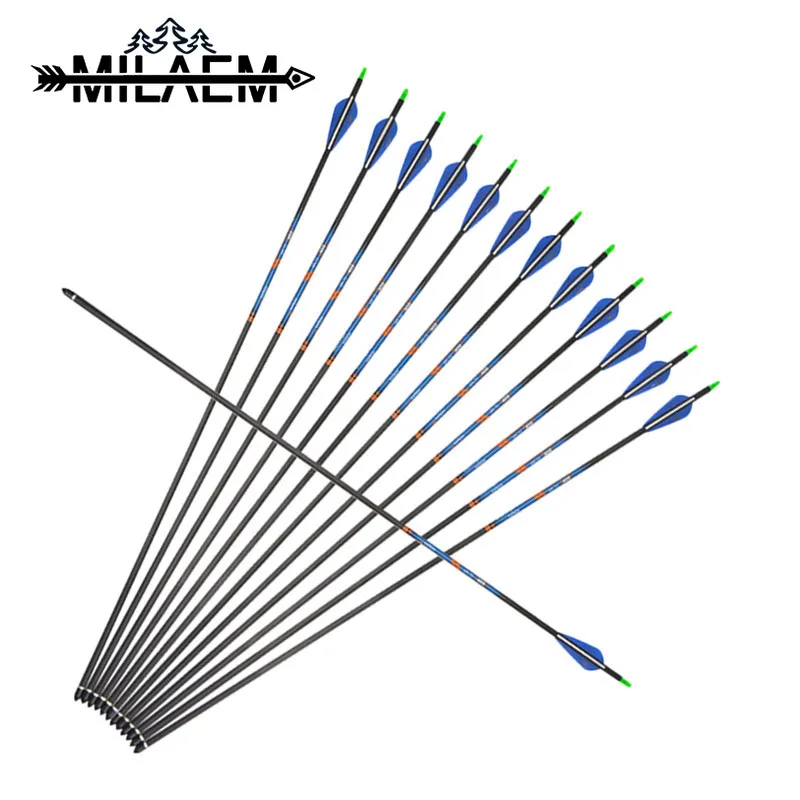 

12 Pcs Archery Carbon Arrow Spine400 With 100 Grain Arrowheads 0.003 Straight For Traget Shooting Bow And Arrow Accessories