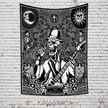 

Skull Guitarist Tapestry Mandala Carpet Hippie Divination Tarot Cat Ouija Witchcraft Wall Hanging Blanket