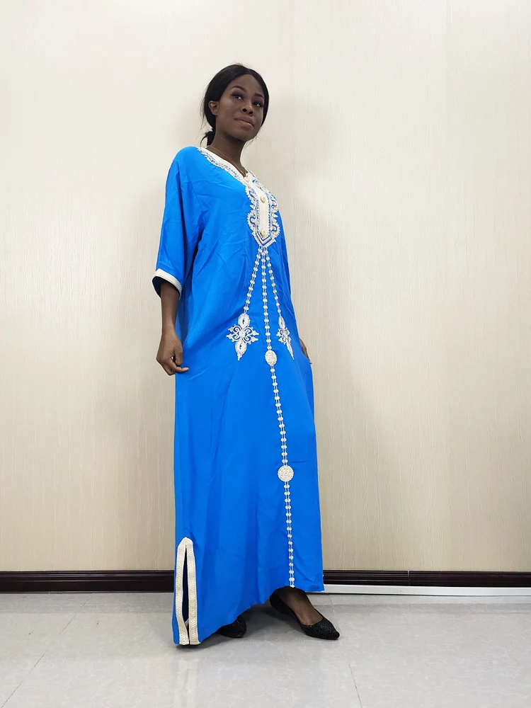 African Kwanzaa Embroidery Half-sleeved Elegant Sequin Dashiki Dress for Lady