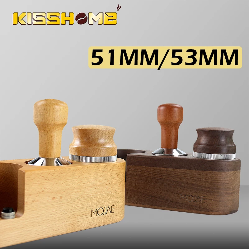 51mm/53mm Coffee Tamper Distributor Espresso Powder Hammer Beech/Walnut