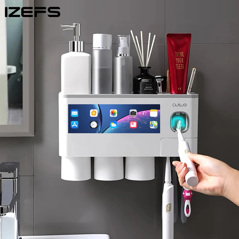 Wall-mounted Toothbrush Holder Toothpaste Squeezer Home Restroom Storage Rack Auto Toothpaste Dispenser Bathroom Accessories toothbrush holder,toothpaste dispenser,toothpaste squeezer,bathroom storage rack