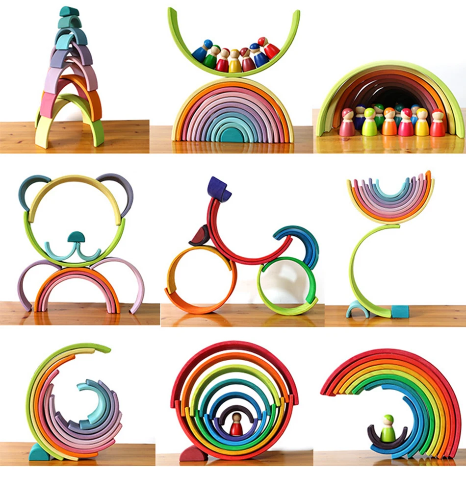 Деревянные игрушки, обучающие игрушки, комбинация, Радужный блок, Монтессори, строительная игра, креативный детский деревянный штабелер, гнездовой блокиратор