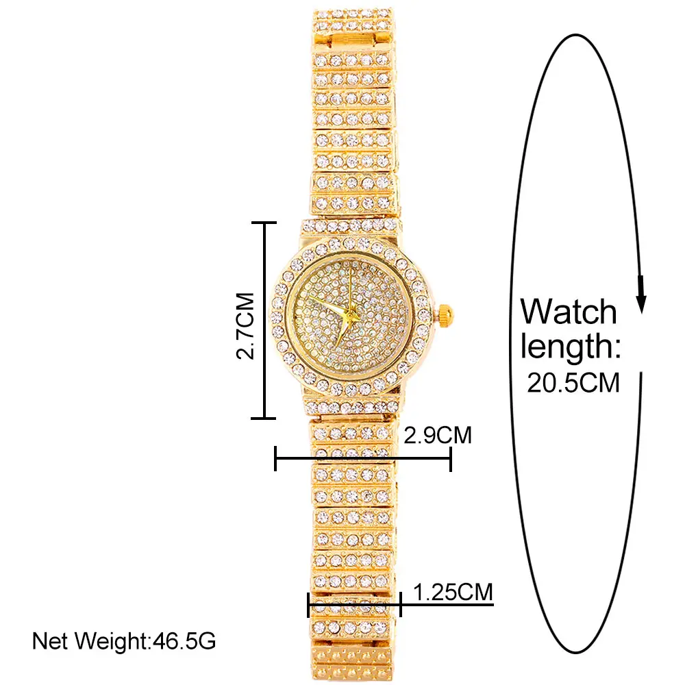 Iced Out Rose Gold Silver Color Watch Women's Luxury Rhinestone Cuban Chain Bracelet Watches Fashion Wrist Watch Hip Hop Jewelry