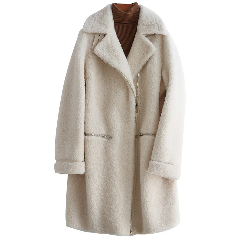 

2020 New Pure Wool Overcoat Girls Long Fund Suit Lead Grain Lamb Shearing Of Wool Sheep Leather And Fur Loose Coat