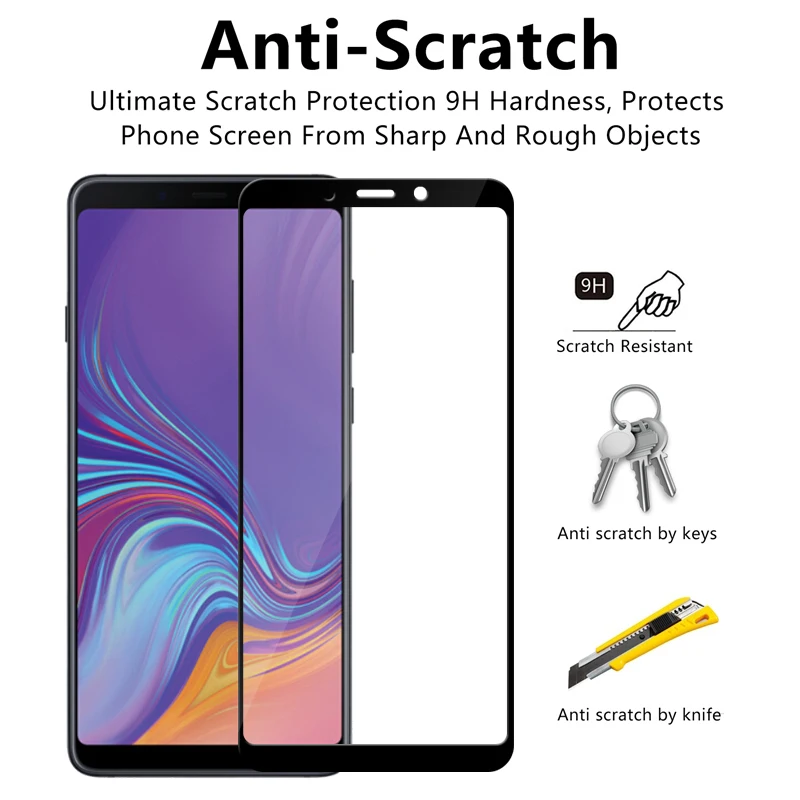 Защита экрана для samsung Galaxy A9 A7 A6 A8 Plus A5 J6 Plus закаленное стекло полное покрытие защитное стекло