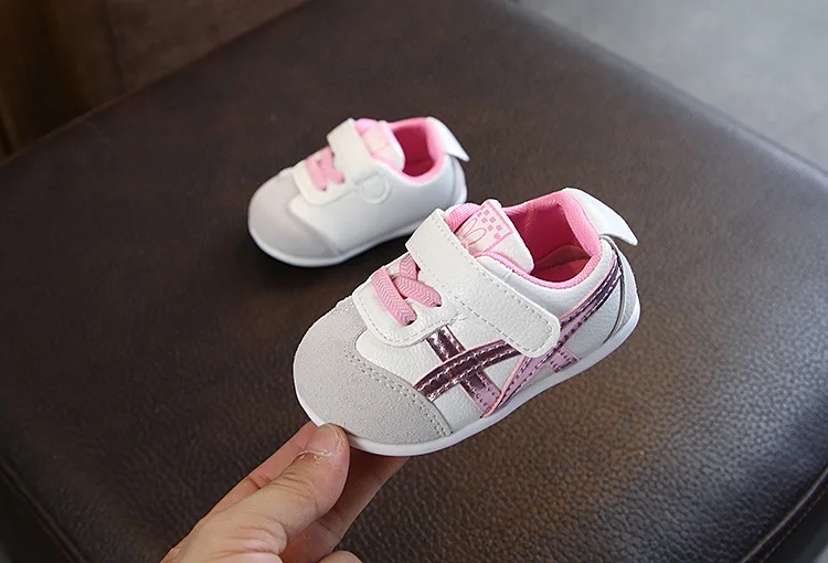 Baby children's shoes female male baby color matching striped shoes leather shoes baby shoes soft bottom toddler shoes