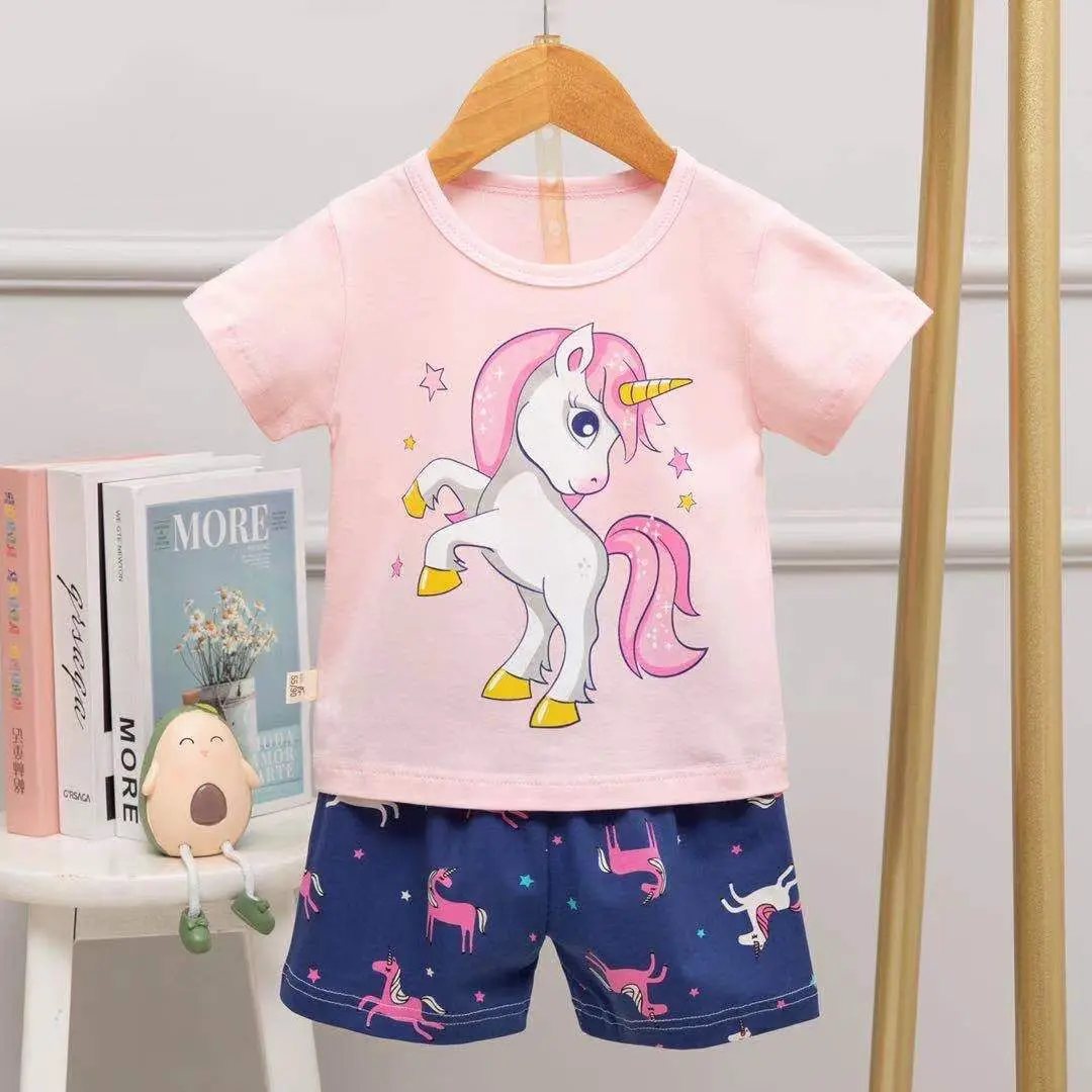 Pijamas de dibujos animados con pantalones para niños y niñas, ropa infantil de unicornio, de algodón, de 2 a 8 años, para verano