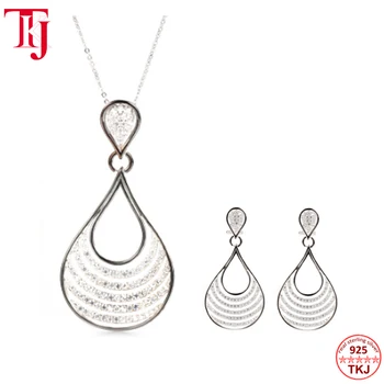 

2020 TKJ Retro Jewelry Earing Necklace Sets Big Pendant Long Drop Dangle Earrings For Sexy Women 925 Sterling Silver AAA+ Zircon