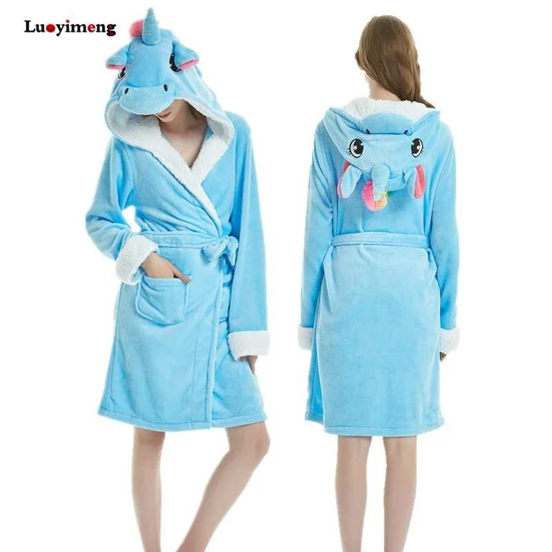 Adults Animal Flannel Bath Robe Sleepwear Women Men Winter Unisex Panda Unicorn Plush Pajamas women sleepwear sleepwear pajamas
