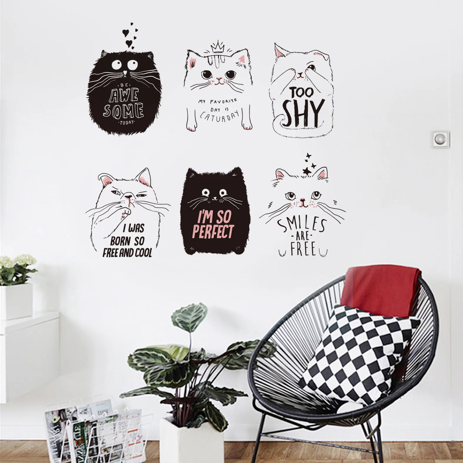 Крестообразные Мультяшные кошки милые Креативные настенные наклейки самоклеющиеся ПВХ наклейки-графические настройки JM7338 от имени